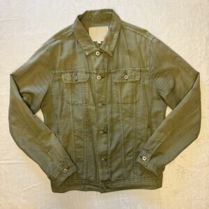 AG Adriano Goldschmied Linen Trucker Jacket Olive Green Lightweight Men's M